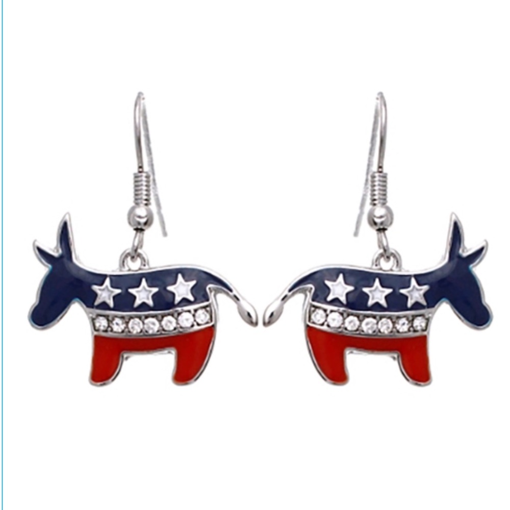 NWT American Democrat Donkey with Clear Rhinestones in Silver Tone!